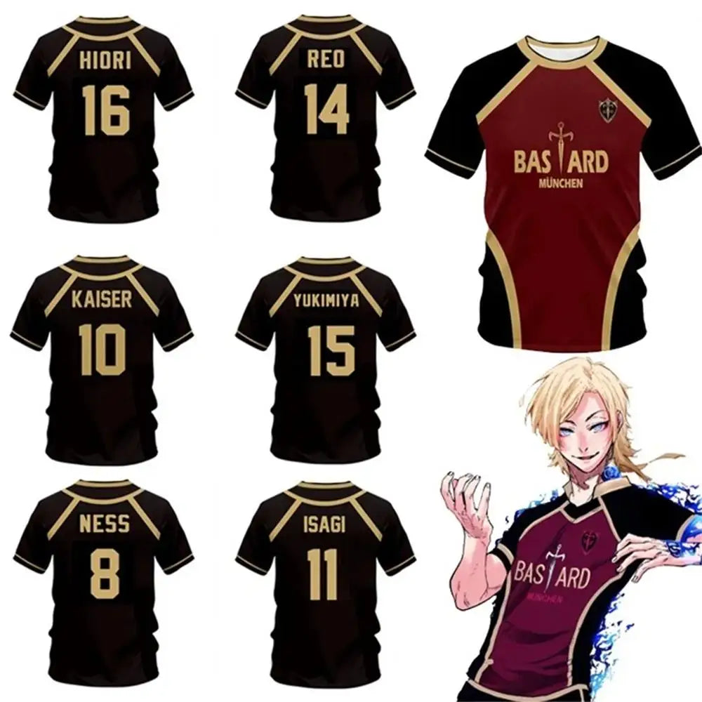 Futsal Pattern Blue Lock Anime Bastard Munich Summer Men'S And Women'S 3Dt Shirt Casual Sports T Shirt Top