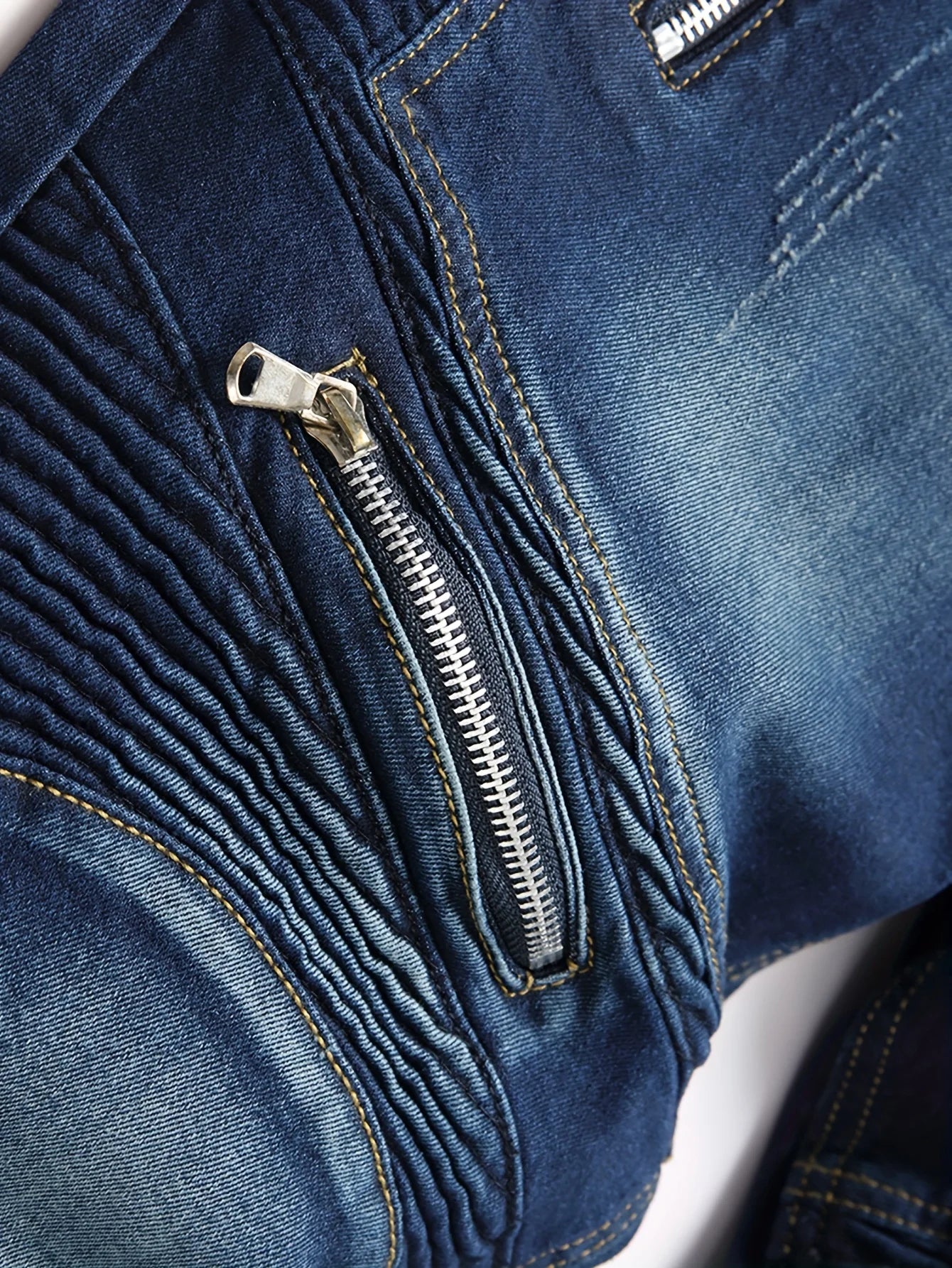 Men's ribbed jeans, elastic straight leg denim pants, washed bicycle distressed jeans